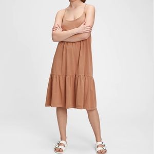 Gap Racerback Tiered Midi Dress Clay Brown Tall